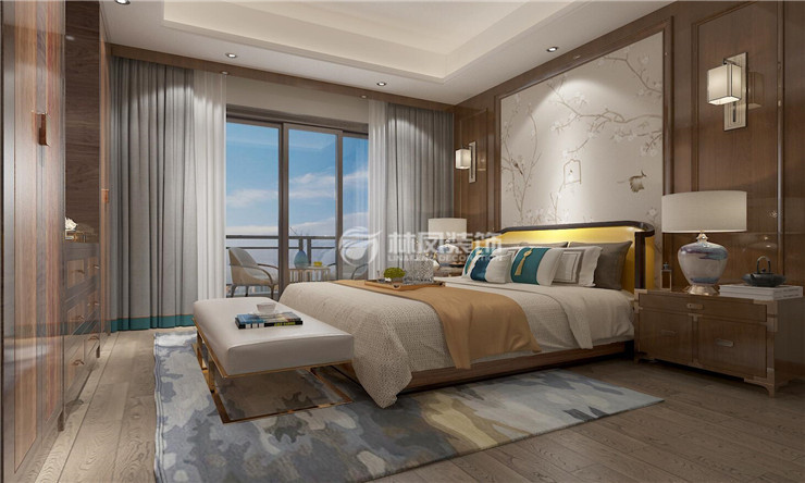 新中式風格臥室護墻板裝修效果圖