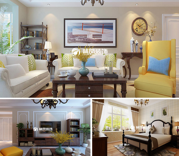 萬(wàn)科西華府 135平 美式風(fēng)格裝修效果圖